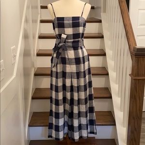 JCrew, Navy Check Linen Wide-leg Romper in size 6